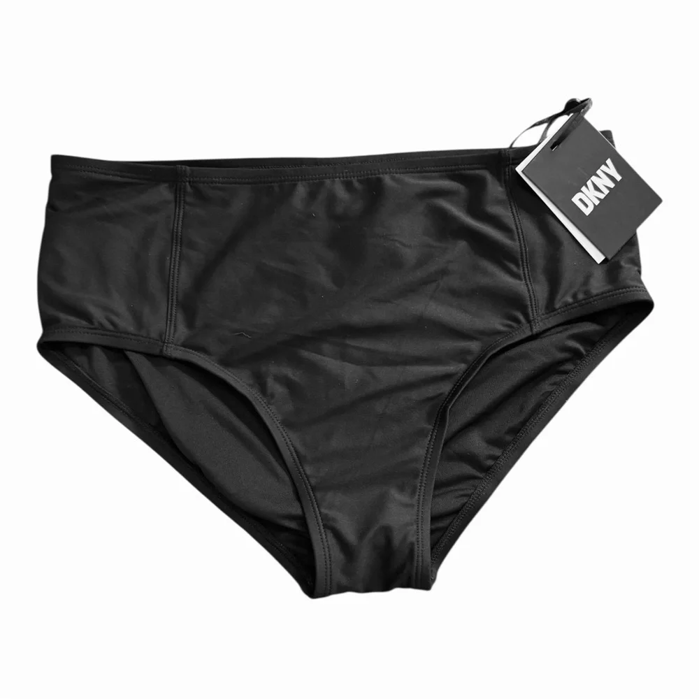 Dkny Seamed High-Waist Bikini Swim Bottom - Black NWT